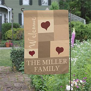 Personalized Family Garden Flag   Loving Hearts