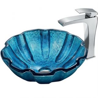VIGO Mediterranean Seashell Glass Vessel Sink and Faucet Set in Chrome