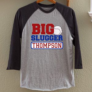 Father & Son Personalized Big Slugger Baseball T Shirts   Grey