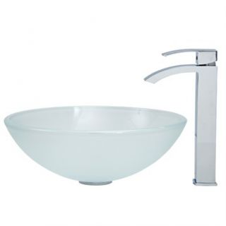 VIGO White Frost Vessel Sink and Square Faucet Set in Chrome