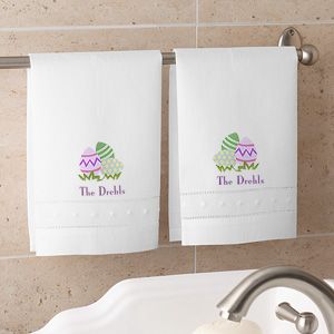 Personalized Linen Guest Towel Set   Easter Design