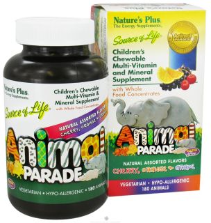 Natures Plus   Animal Parade Assorted Cherry, Orange, & Grape   180 Chewable Tablets