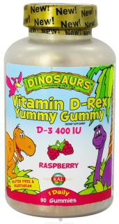 Kal   Dinosaurs Vitamin D Rex Yummy Gummy D 3 Raspberry 400 IU   90 Gummies