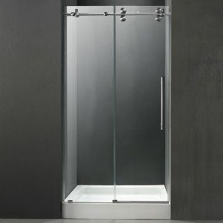 VIGO 48 inch Frameless Shower Door 3/8 Clear/Stainless Steel Hardware with Whit