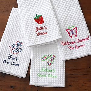 Embroidered Kitchen Towel Set   Summer Time Designs