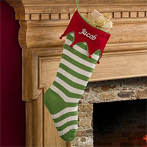 Personalized Christmas Stockings   Knit Green Stripes