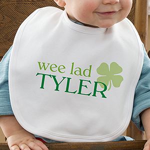 Personalized Irish Baby Bibs   Born Lucky Four Leaf Clover