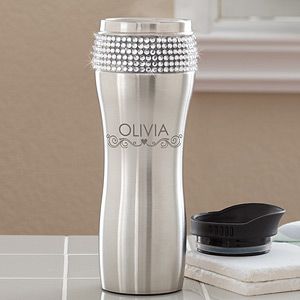 Personalized Stainless Steel Travel Tumbler for Her   Rhinestones
