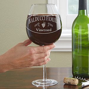 Personalized Full Bottle Wine Glass   Family Winery