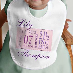 Girls Personalized Baby Bibs   Birth Date