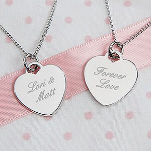 Engraved Silver Heart Necklace   Custom Message