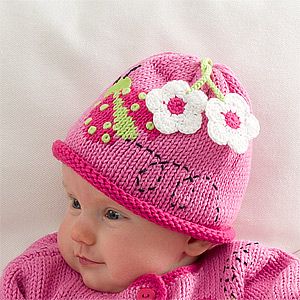 Personalized Baby Boys Knit Hat   Lady Bugs & Flowers