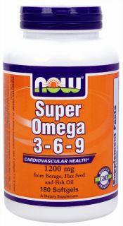 NOW Foods   Super Omega 3 6 9 1200 mg.   180 Gelcaps