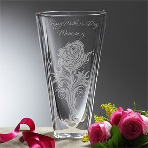 Personalized Memorial Crystal Vase   Etched Rose