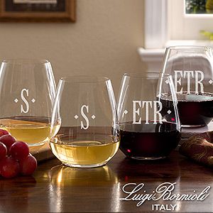 Personalized Monogram Stemless Wine Glass Set   Luigi Bormioli