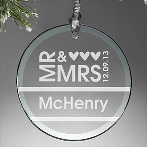 Personalized Glass Wedding Christmas Ornaments   Mr & Mrs