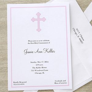 Girls Holy Cross Custom Printed First Communion Invitations