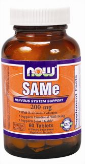 NOW Foods   SAMe Vegetarian Enteric Coated 200 mg.   60 Tablets