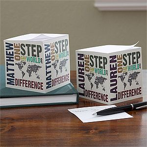 Personalized World Map Note Cube   Make A Difference