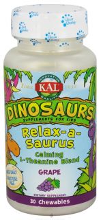 Kal   Dinosaurs Relax A Saurus Calming L Theanine Blend For Kids Grape   30 Chewable Tablets