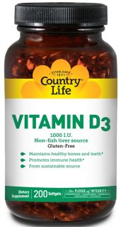 Country Life   Vitamin D3 1000 IU   200 Softgels