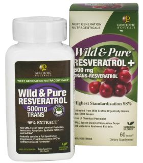Genceutic Naturals   Wild & Pure Resveratrol 500 mg. Trans   60 Vegetarian Capsules