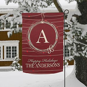 Personalized Holiday Garden Flags   Wreath