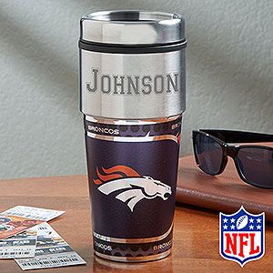 Personalized Denver Broncos NFL Football Travel Mugs