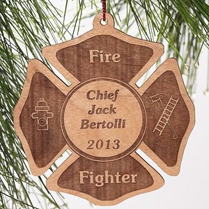 Personalized Fire Fighter Wood Christmas Ornament