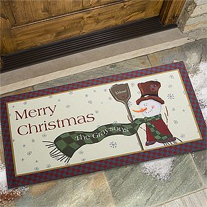 Large Personalized Snowman Holiday Doormat   Let It Snow