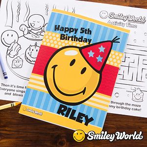 Personalized Kids Birthday Coloring Books   Smiley Face