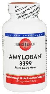 Mushroom Wisdom   Amyloban 3399 from Lions Mane   180 Vegetarian Tablets