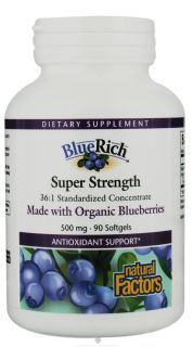 Natural Factors   BlueRich Super Strength Organic Blueberry Concentrate 500 mg.   90 Softgels