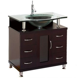 Accara 30 Bathroom Vanity   Espresso w/ Clear or Frosted Glass Countertop