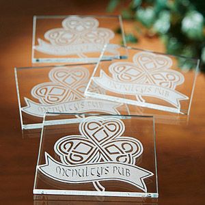 Personalized Glass Coasters   Celtic Shamrock