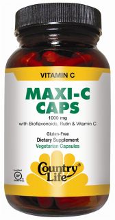 Country Life   Maxi C Caps with Bioflavonoids, Rutin & Vitamin C 1000 mg.   180 Vegetarian Capsules
