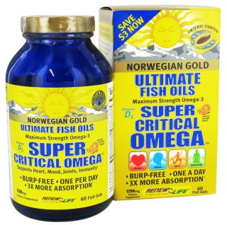 ReNew Life   Norwegian Gold Ultimate Fish Oils Maximum Strength Omega 3 Super Critical Omega Natural Orange Flavor 1200 mg.   60 Fish Softgel(s)