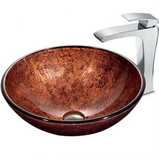VIGO Mahogany Moon Vessel Sink in Copper with Chrome Faucet