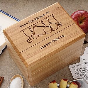Engraved Wooden Recipe Box and Recipe Cards   From the Kitchen of Design