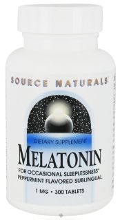 Source Naturals   Melatonin Sublingual Peppermint 1 mg.   300 Tablets