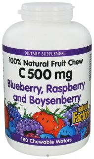 Natural Factors   100% Natural Fruit Chew C Blue/Rasp/Boynsenberry 500 mg.   180 Chewable Wafers