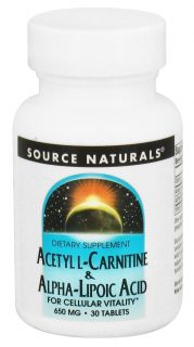 Source Naturals   Acetyl L Carnitine & Alpha Lipoic Acid 650 mg.   30 Tablets