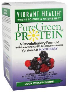 Vibrant Health   Pure Green Protein Powder Mixed Berry 10 Packets   10.64 oz.