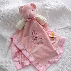 Personalized Teddy Bear Pink Baby Blanket   Embroidered