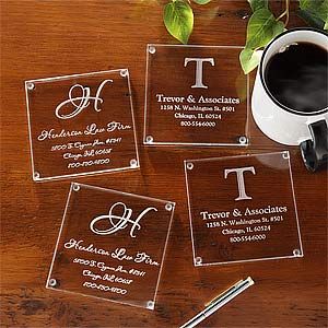 Personalized Business Address Glass Coasters   Set of 4