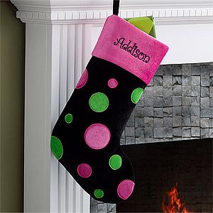 Personalized Girls Christmas Stockings   Polka Dots