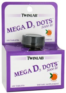 Twinlab   Mega D3 Dots Tangerine 5000 IU   100 Tablets