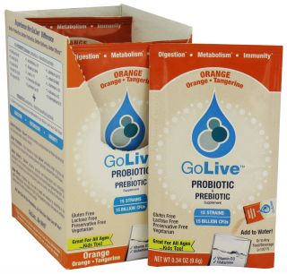 GoLive   Probiotic & Prebiotic 15 Strains Orange Tangerine   10 x .34 oz. Packets