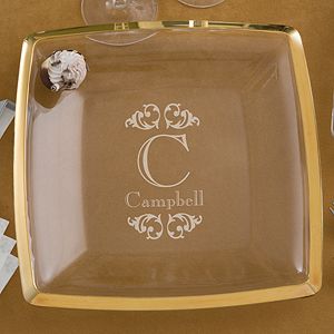 Engraved Monogram Personalized Serving Platter   Gold Trim
