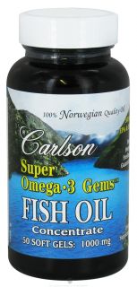 Carlson Labs   Super Omega 3 Gems Fish Oil Concentrate 1000 mg.   50 Softgels